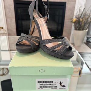 Menbur Pewter Glitter Ankle-Strap Heels